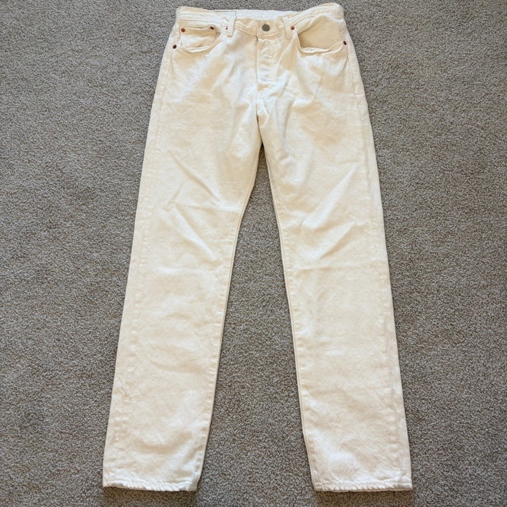 Levis Denim Tears 501 Jeans Womens 32 Cream Ivory‎ Straight Leg Retro Button fly